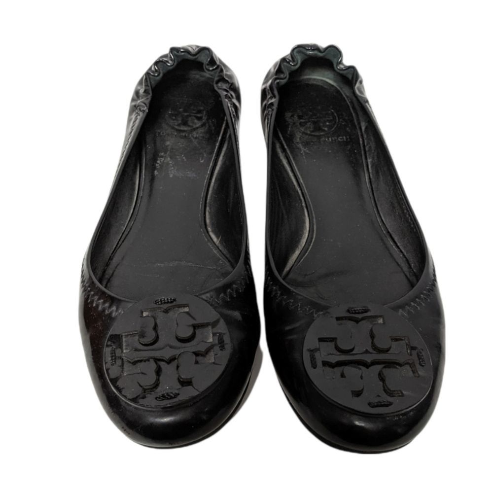 TORY BURCH Reva Black Patent Ballet Flats 8.5
